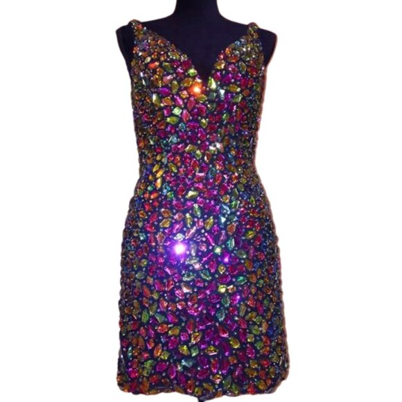 Luxury Couture Designer Crystals Beaded Runway Glamorous Cocktail Party Dress NW - Picture 3 of 12